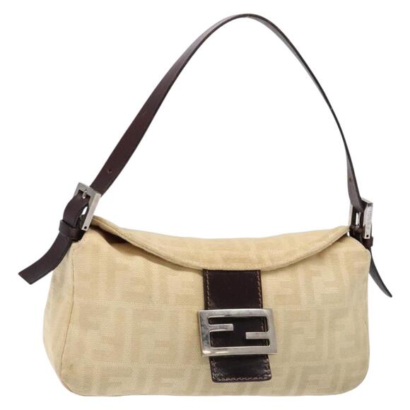 FENDI Zucca Canvas Mamma Baguette Shoulder Bag Beige Silver - Picture 1 of 13